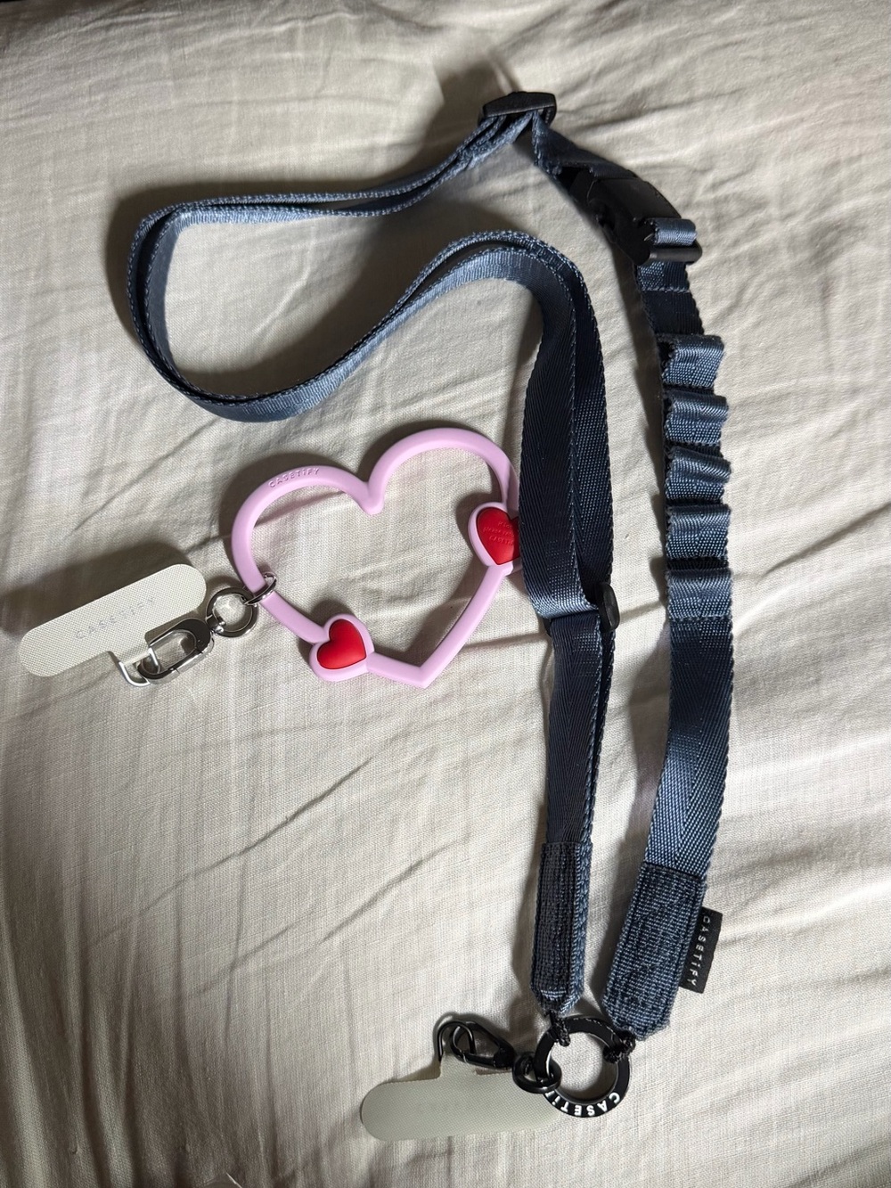 Casetify Pink Heart Keyring with Navy Blue Lanyard